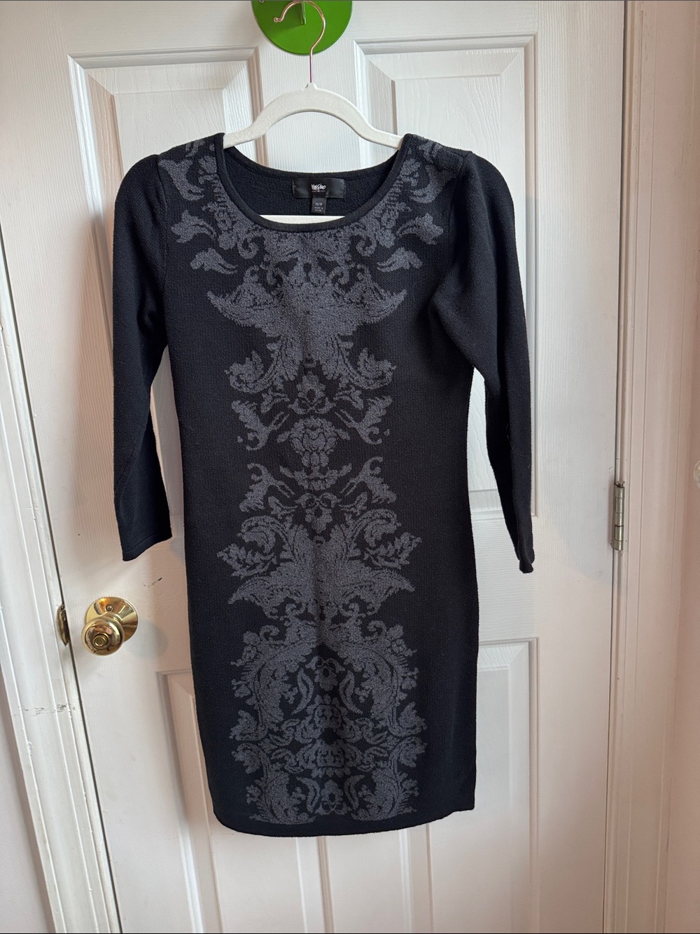 Black Patterned Ponte Sheath Dress XS